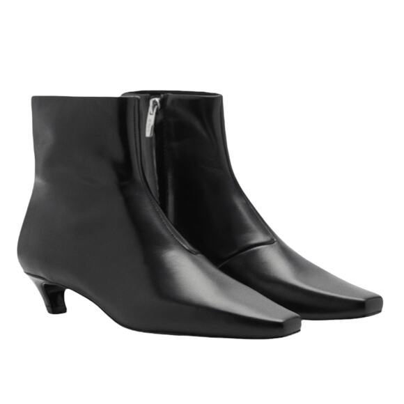 Mango MNG Square Toe Kitten Heel Leather Boots Black Size 42/ US 10 - Picture 1 of 13